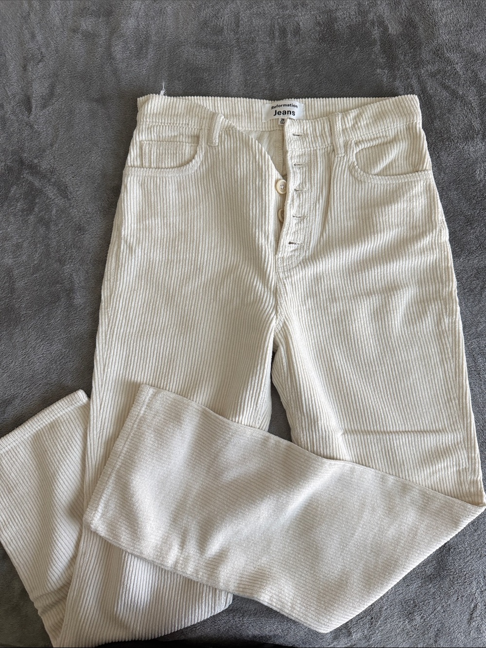 Reformation Cream Corduroy Button-Fly Jeans